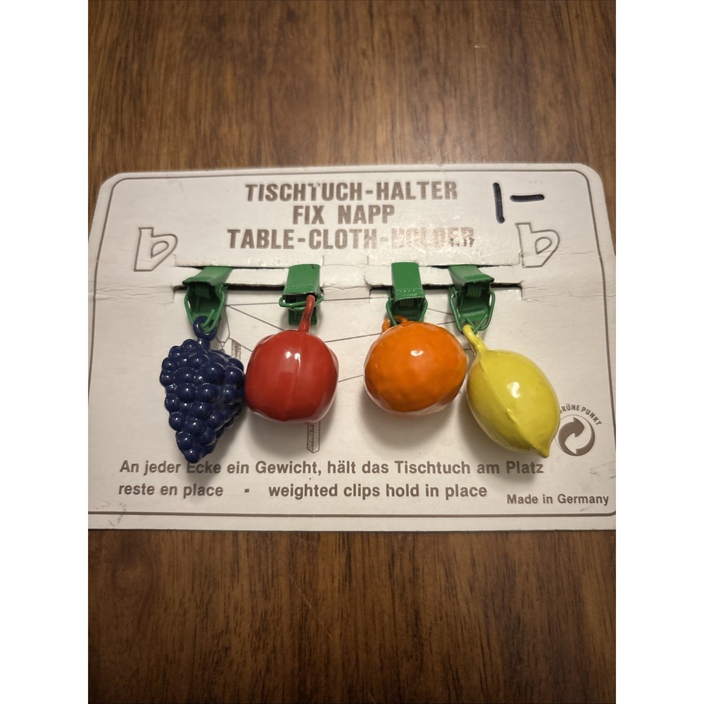 German TABLECLOTH WEIGHTS Clip-on Tischtuch Halter Grapes, Apple, Orange, Lemon